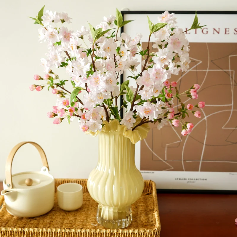 49cm Künstliche Kirschblüten Zweige Täuschend Echte Seidenblumen für Frühlingsdekoration, Wohnzimmer & Hochzeit