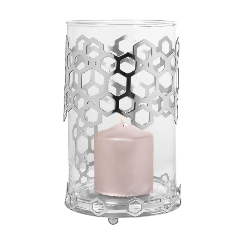 DELIGHT Windlicht mit Glas silberfarben