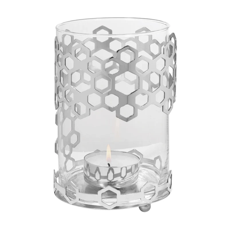 DELIGHT Windlicht mit Glas silberfarben
