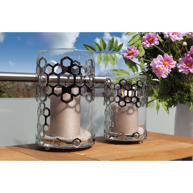 DELIGHT Windlicht mit Glas silberfarben