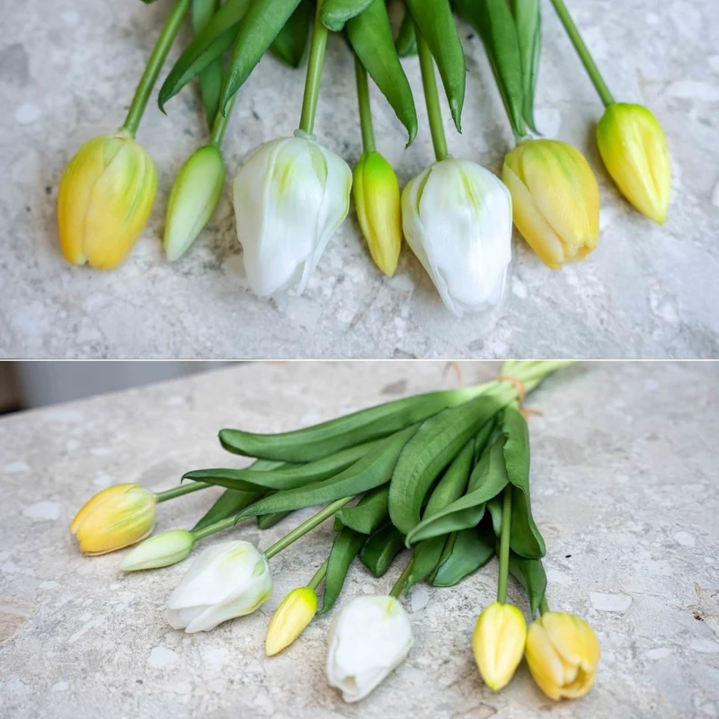 Tulip Bouquet - Soft Light - ‘Real Touch’ Artificial Tulips - 7 Tulip stems - 40 cm