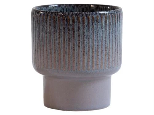 Midnight ribbed planter - Blue earthenware - Large plant pot - Ø 24.5 cm ↑ 28.5 cm