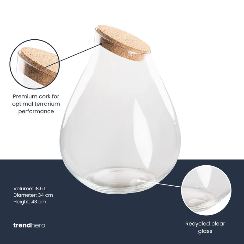 Terrarium bottle 'Drop XXL' with cork - Closed terrarium Ø 34 cm ↑ 43 cm