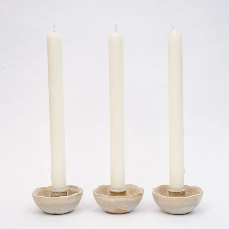 Ceramic Candle Dish - Low Round Candle Holder - Sand - Ø 7 cm