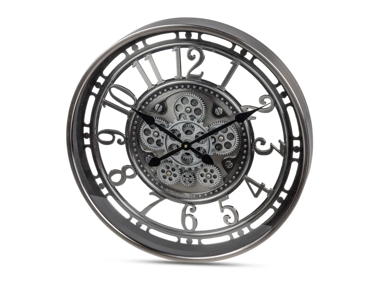Wanduhr Ø 54cm mit beweglichen Zahnräder Silber-Antik