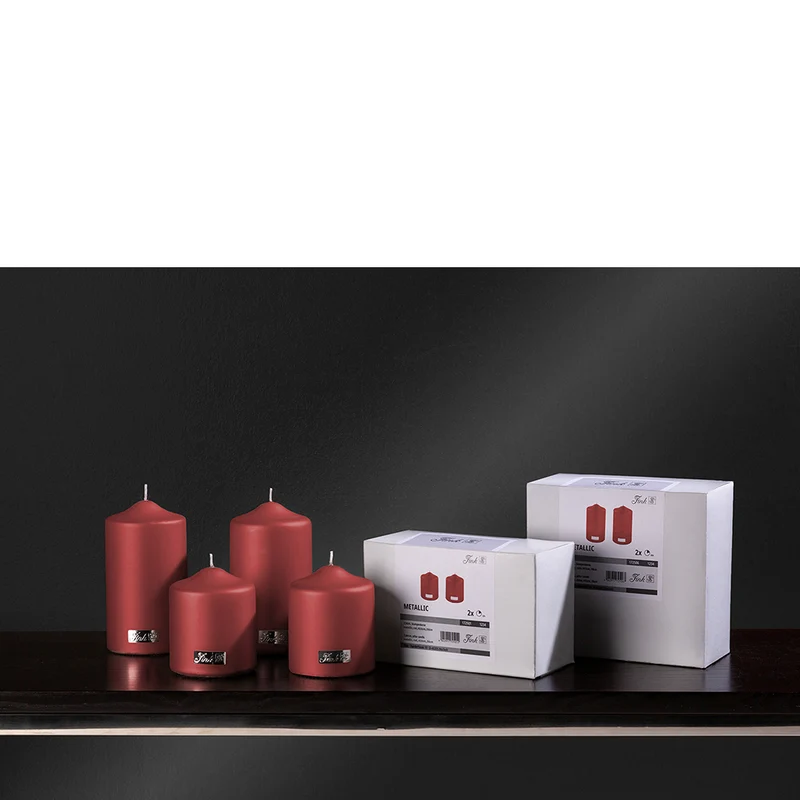 CANDLE metallic Stumpenkerze rot
