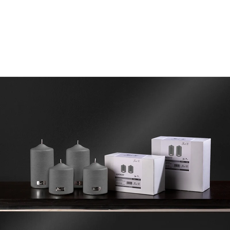 CANDLE metallic Stumpenkerze grau