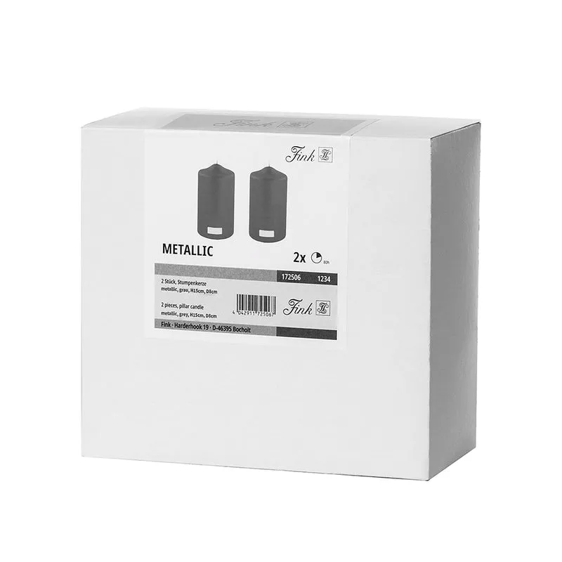 CANDLE metallic Stumpenkerze grau