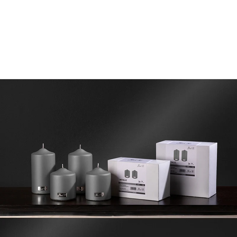 CANDLE metallic Stumpenkerze grau