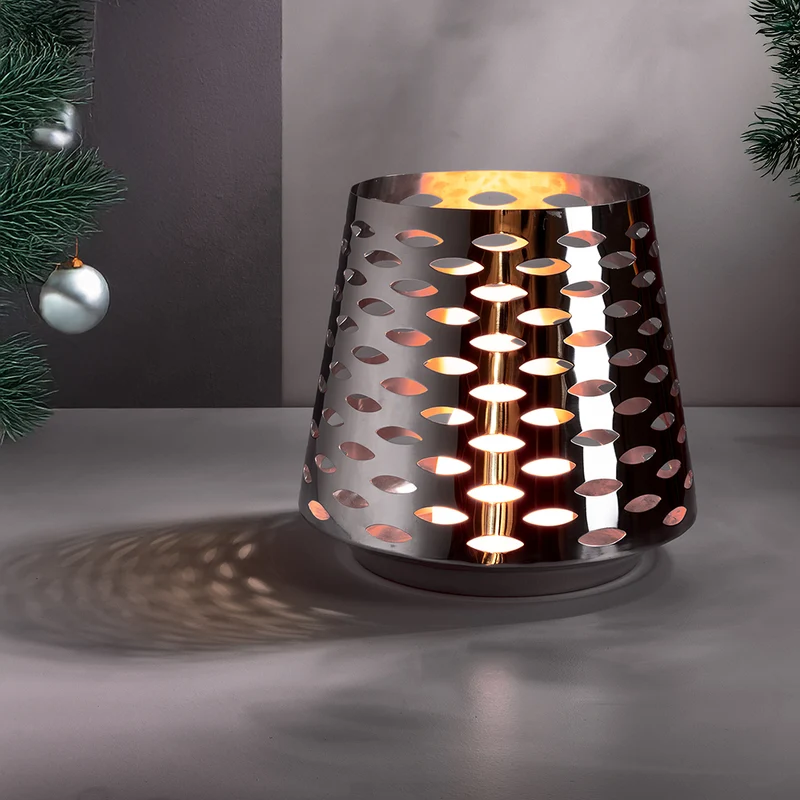 LUMA Windlicht mit LED-Leuchtzylinder silberfarben