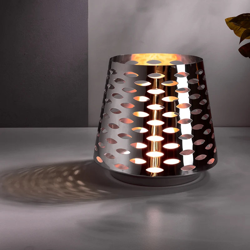 LUMA Windlicht mit LED-Leuchtzylinder silberfarben
