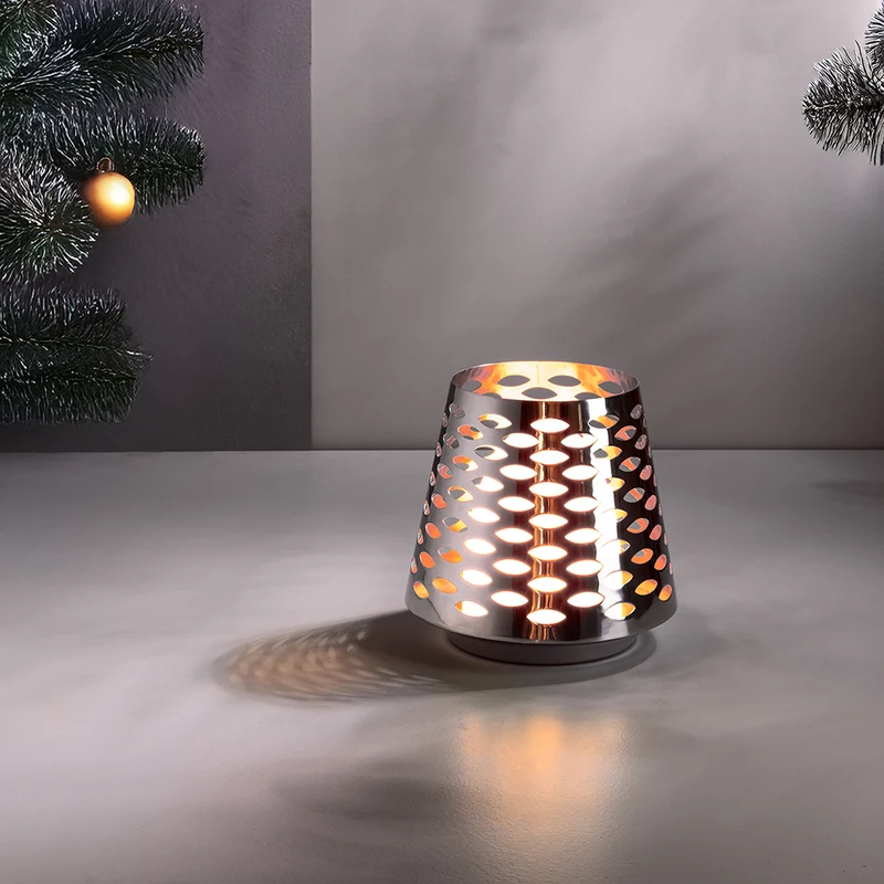 LUMA Windlicht mit LED-Leuchtzylinder silberfarben