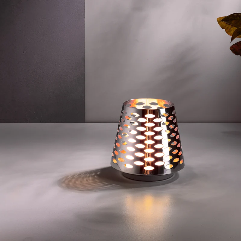 LUMA Windlicht mit LED-Leuchtzylinder silberfarben