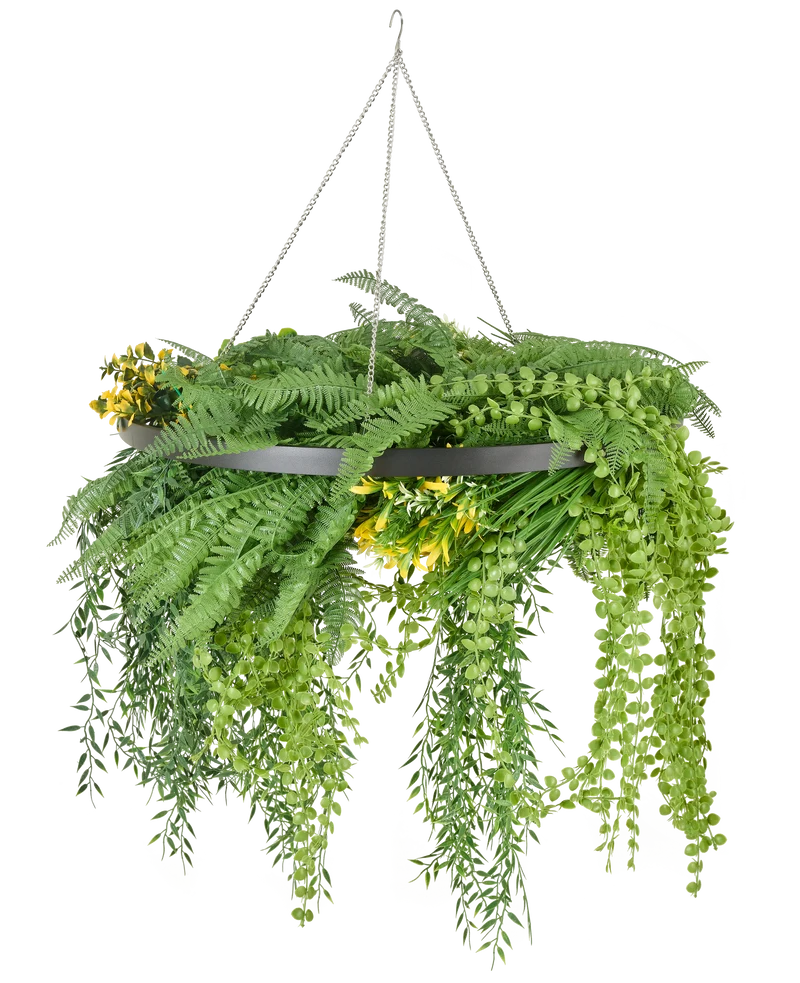 Kunst hangplant varen UV 60 cm in ring zwart