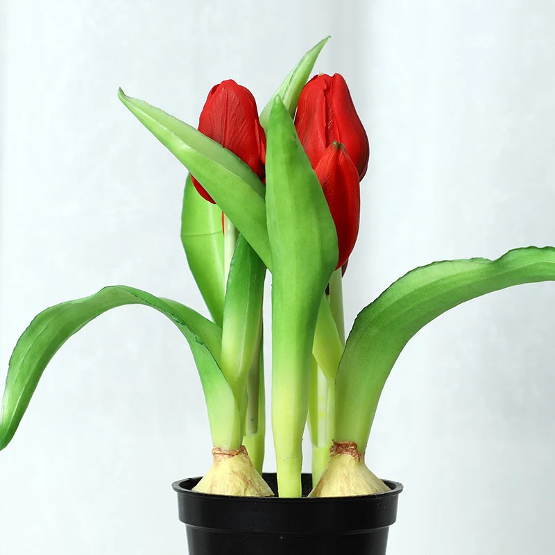 Real Touch Kunstblumen Tulpen 26cm - Fotorealistische Pflanze im Topf, Täuschend Echte Deko-Blumen für Zuhause, Büro & Fensterbank