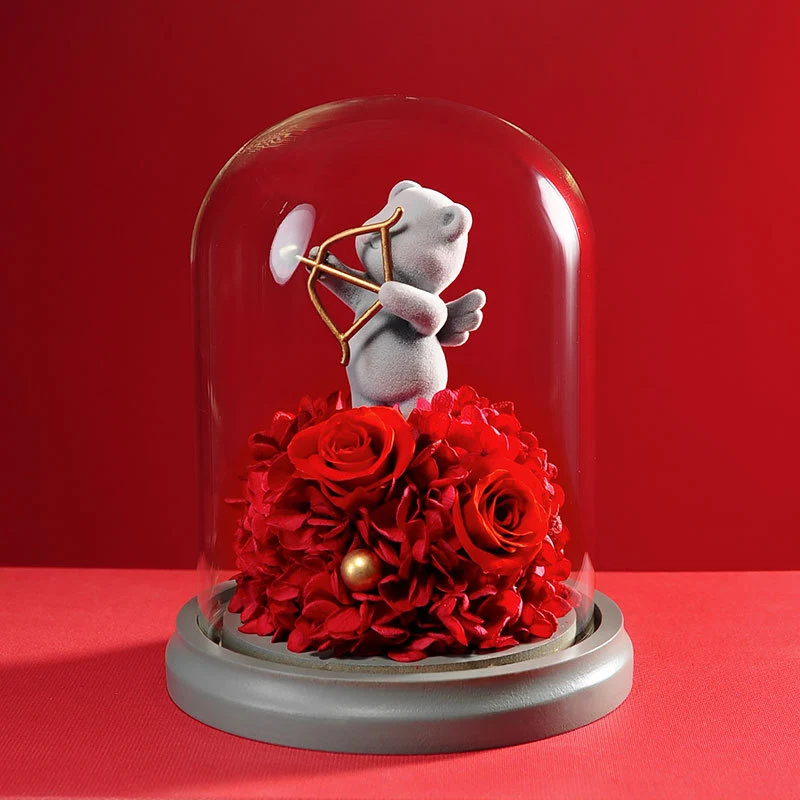 Rose im Glas Erhaltene Rose mit süßem Teddybär – Perfektes Valentinstagsgeschenk für Sie