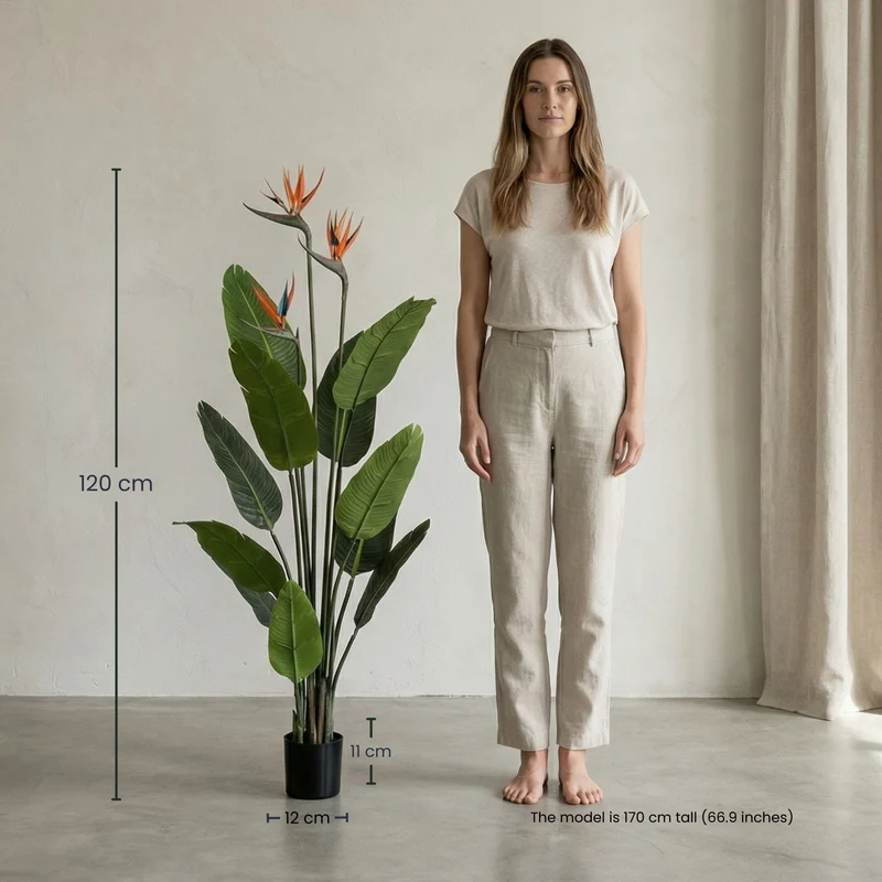 Strelitzia with Flowers – 120 cm – In Black Pot – Artificial Plant