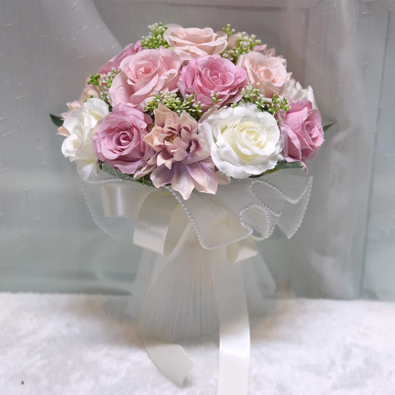 Eleganter Klassischer Rundstrauß mit Kunstrosen - Hochzeitsstrauß Braut, Perfekt für Vintage & Moderne Hochzeiten