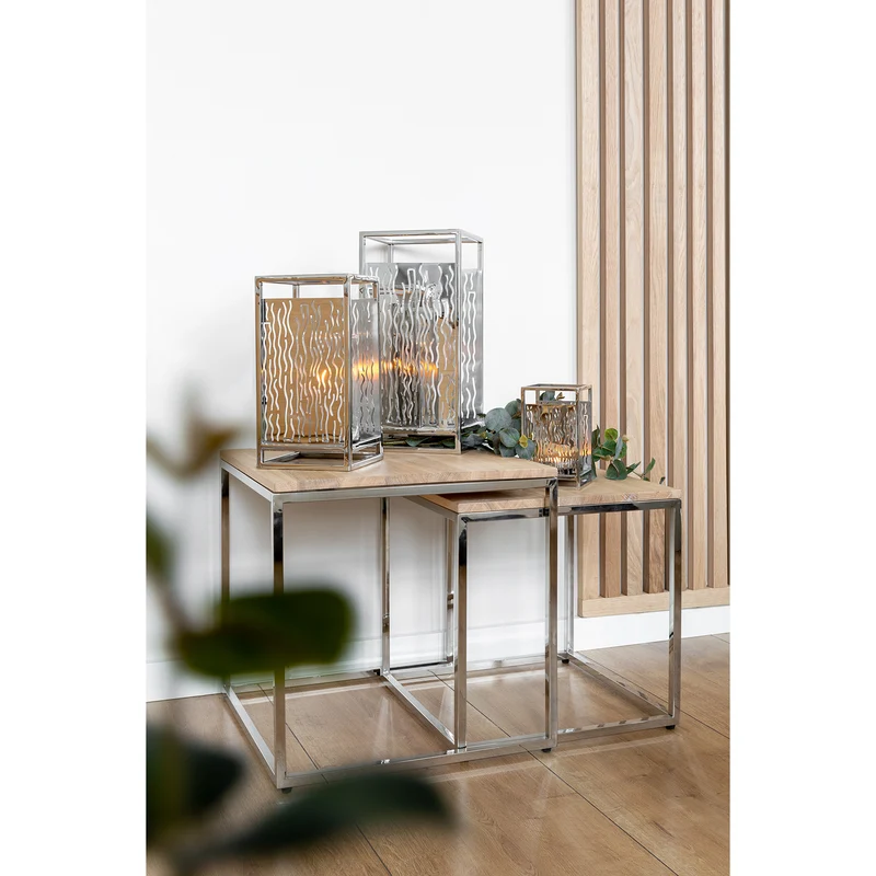 NICOSA Windlicht mit Glas silberfarben