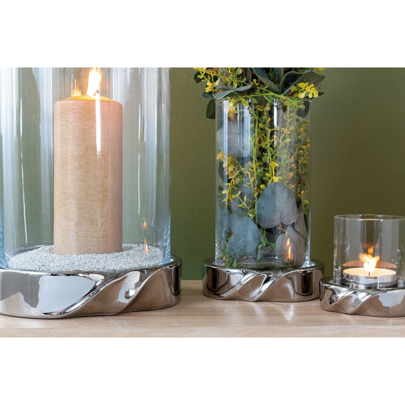 LE DECOR Windlicht mit Glas silberfarben