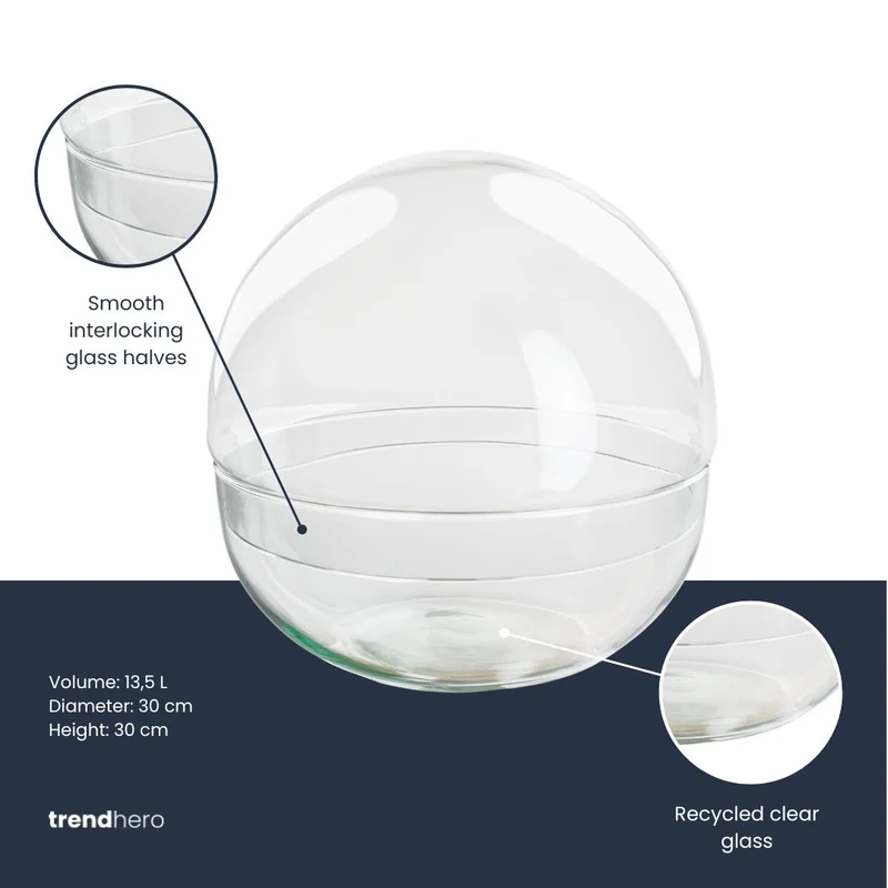 Terrarium bottle ‘Dome XL’ – Two-part round glass – Closed terrarium Ø 28 cm ↑ 28 cm