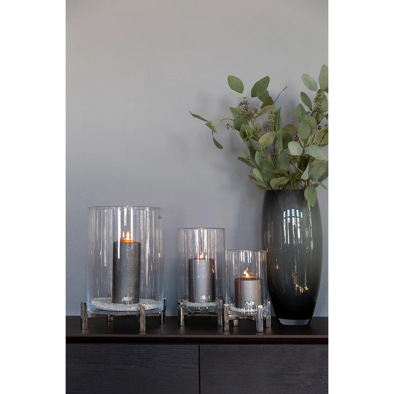 YONO Windlicht mit Glas silberfarben