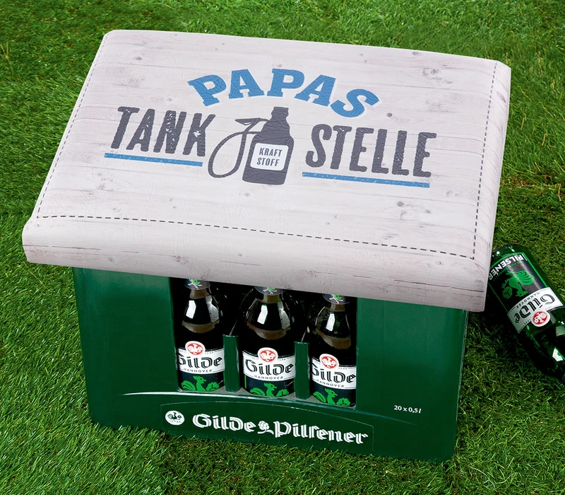 Sitzpolster für Getränkekisten "Papas Tankstelle!