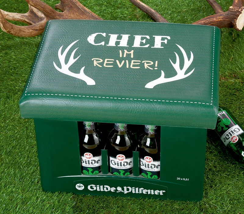 Sitzpolster für Getränkekisten, "Chef im Revier"
