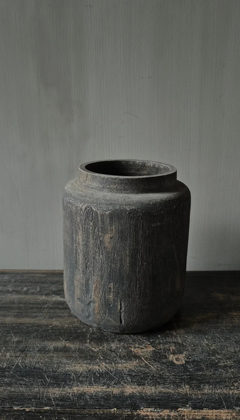 Houten pot vaas bruin 15 x 18 cm