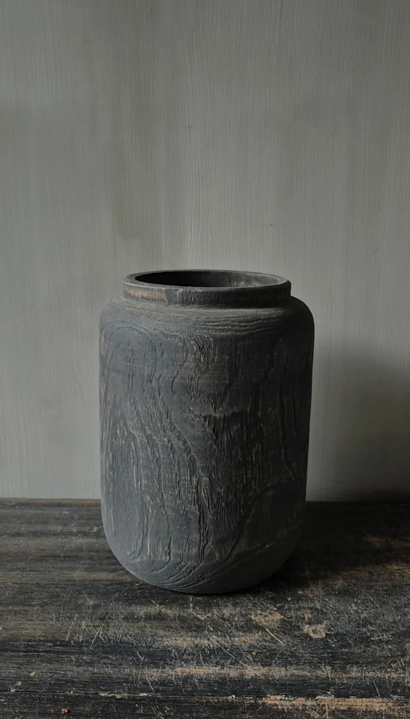 Houten pot vaas bruin 19 x 25 cm