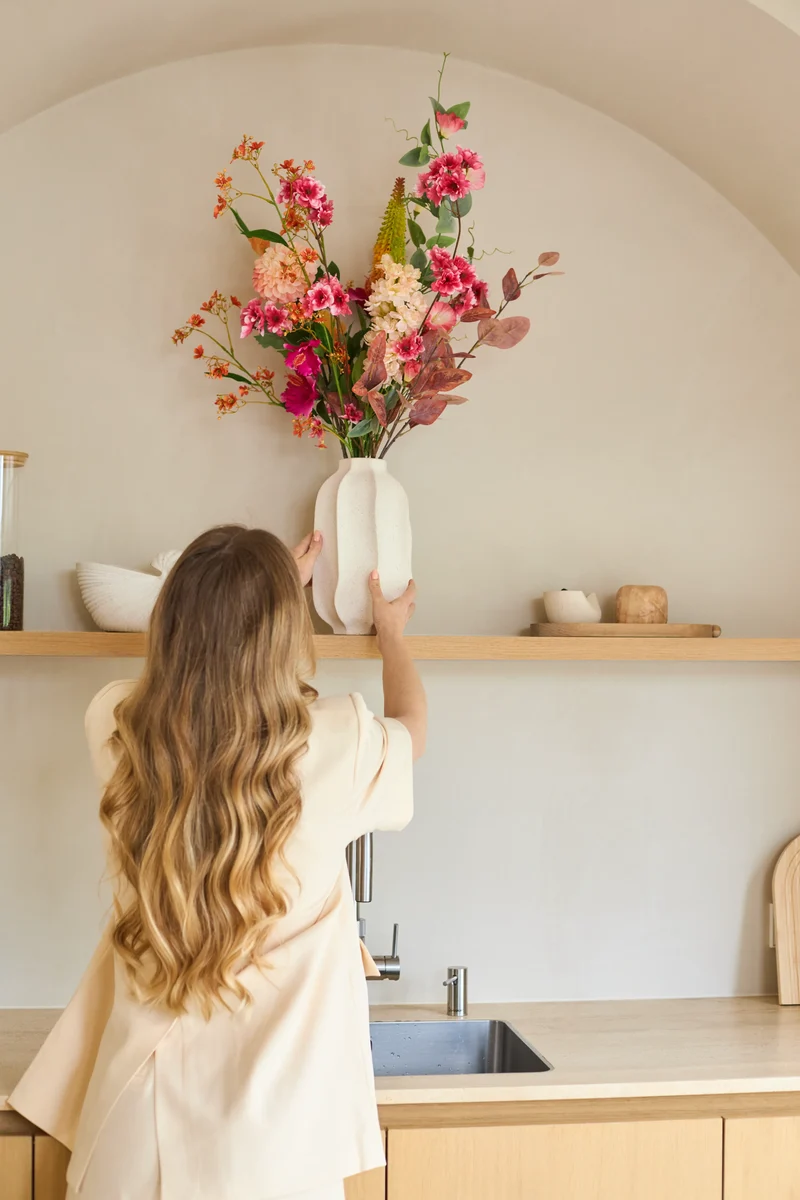 Zijden kunstbloemen boeket Wild Peach