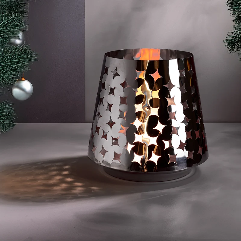 LUMA Windlicht mit LED-Leuchtzylinder silberfarben