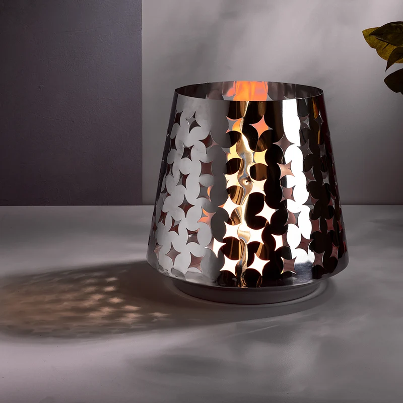 LUMA Windlicht mit LED-Leuchtzylinder silberfarben