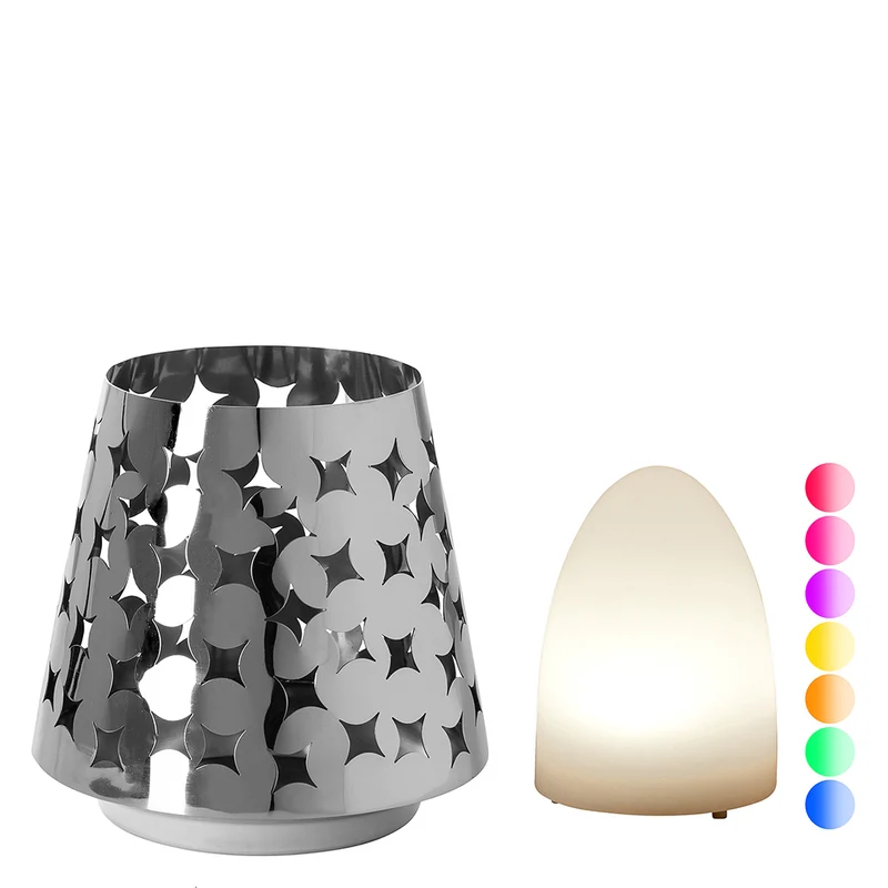 LUMA Windlicht mit LED-Leuchtzylinder silberfarben