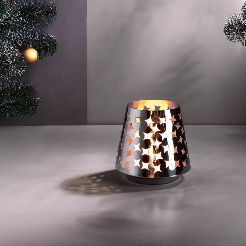 LUMA Windlicht mit LED-Leuchtzylinder silberfarben