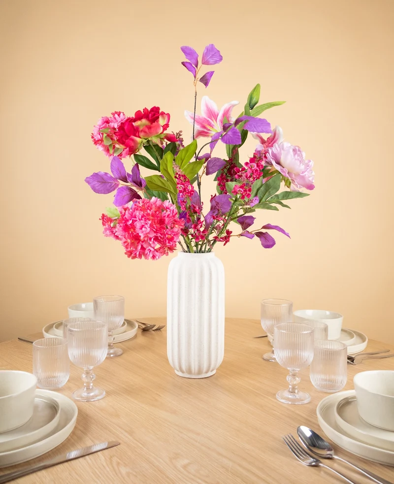 Zijden kunstbloemen boeket Rosy Saga Mist