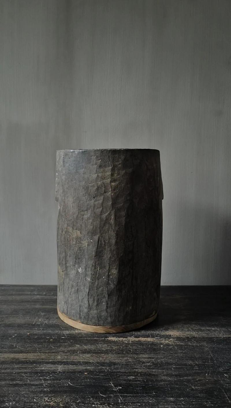 Houten pot antiek lichtbruin 20x32cm