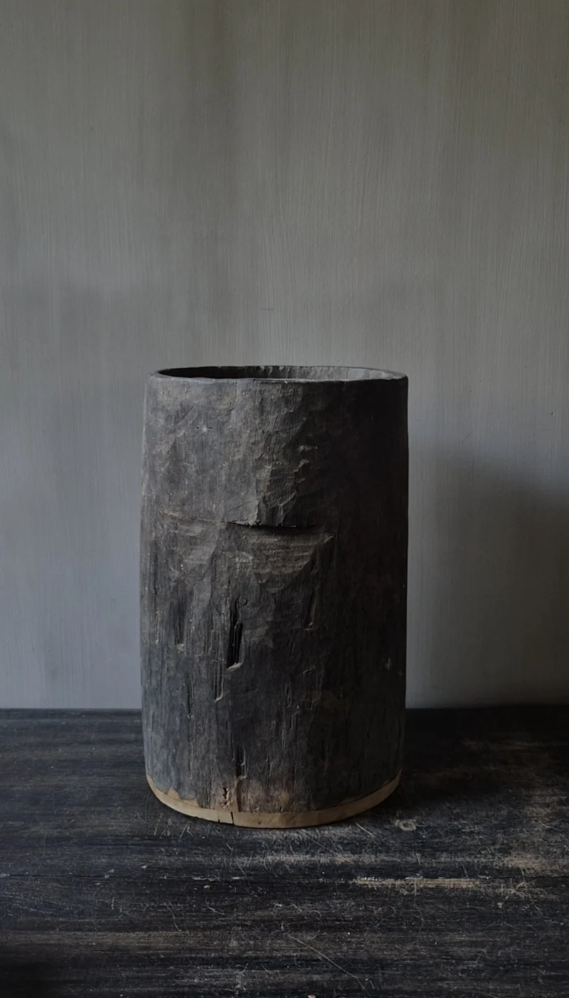 Houten pot antiek lichtbruin 20x32cm