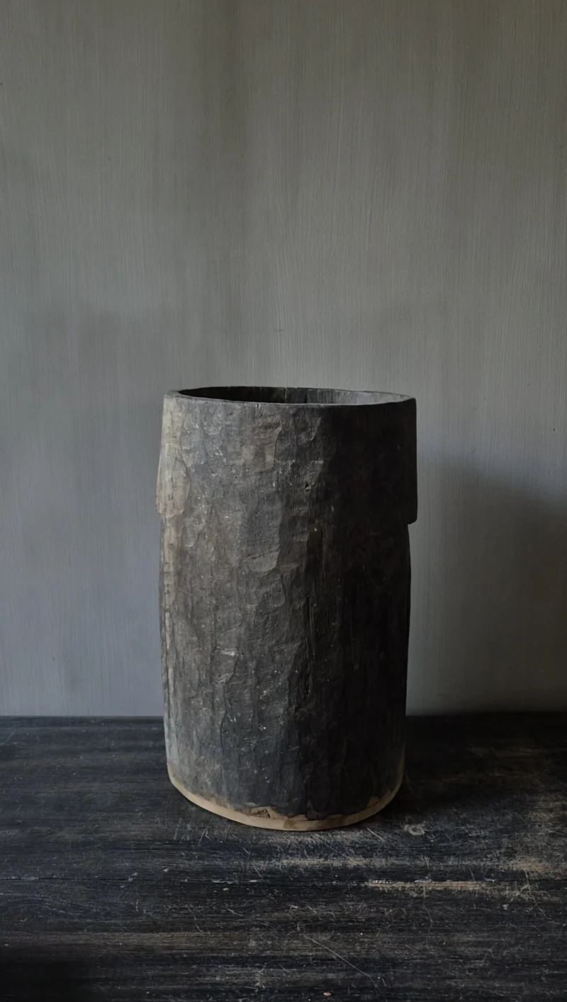 Houten pot antiek lichtbruin 20x32cm