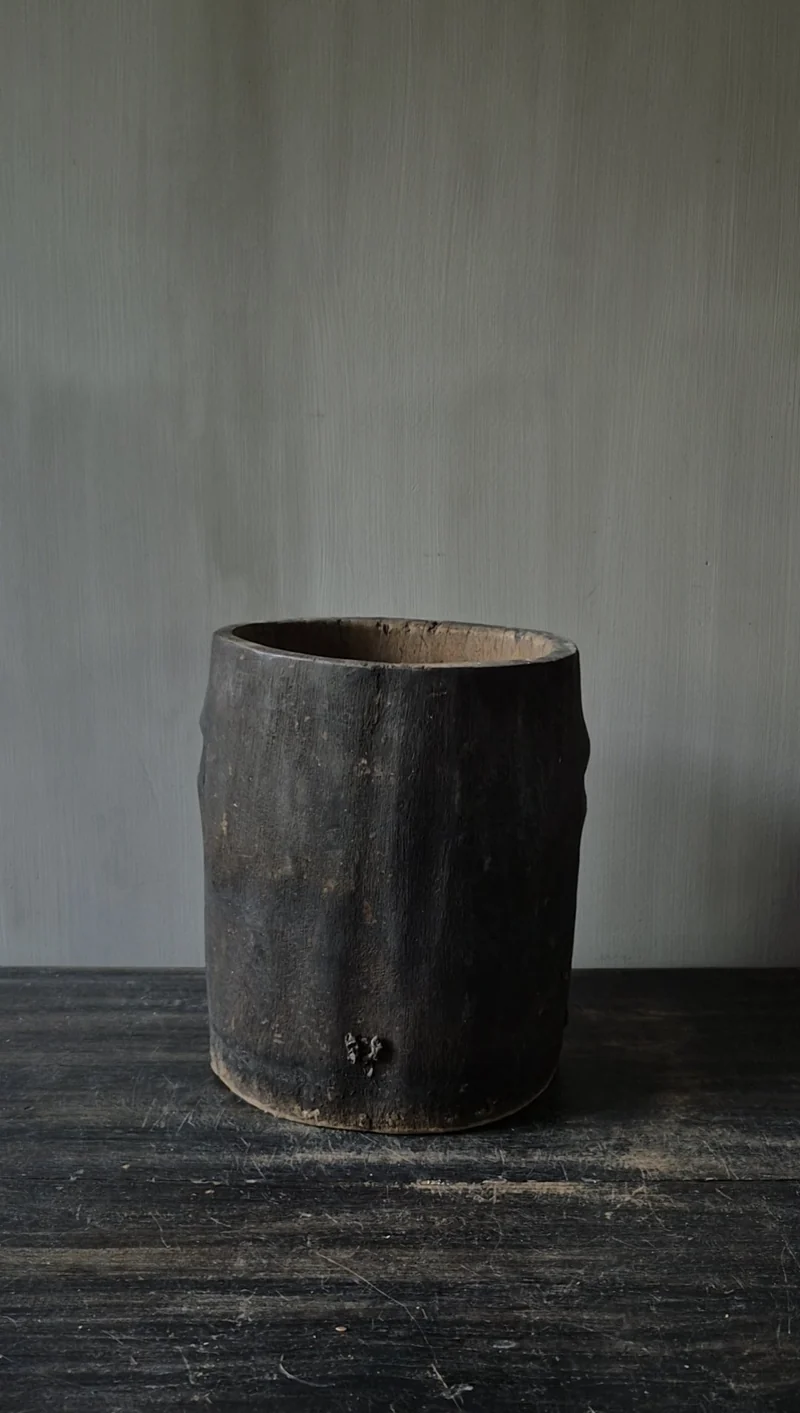 Houten pot antiek donkerbruin 20x25cm