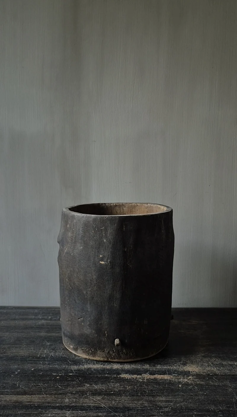 Houten pot antiek donkerbruin 20x25cm