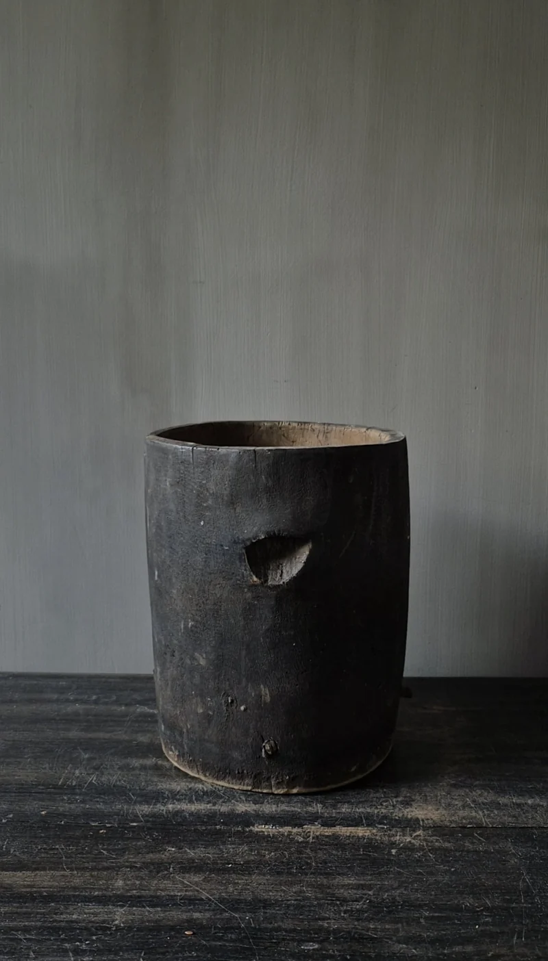 Houten pot antiek donkerbruin 20x25cm