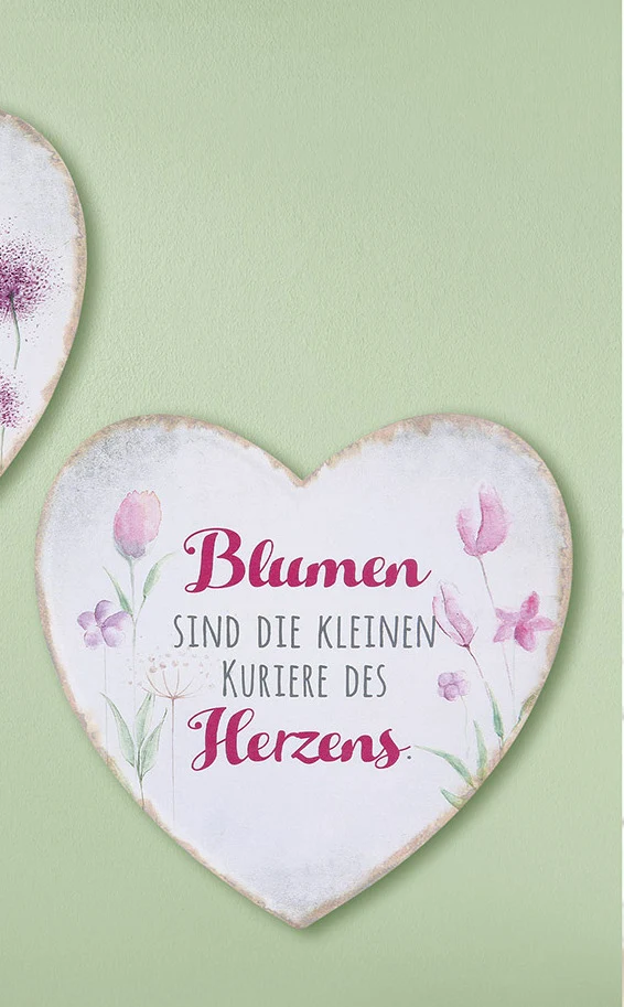 Metallschild mit Spruch Herzform