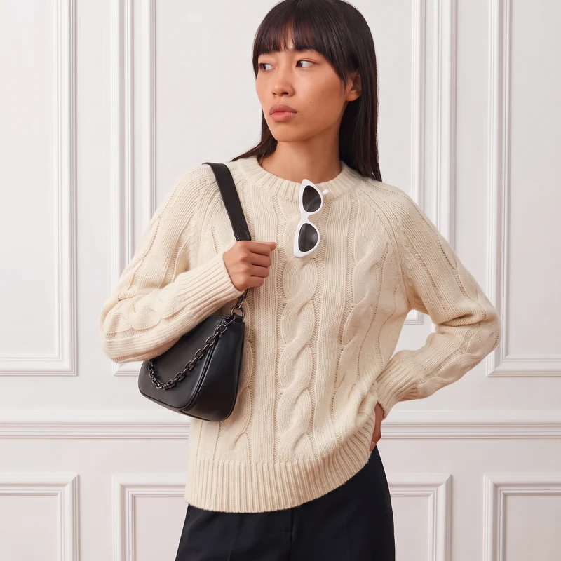Damen Rundhalsausschnitt Kaschmir Pullover | La Parisienne