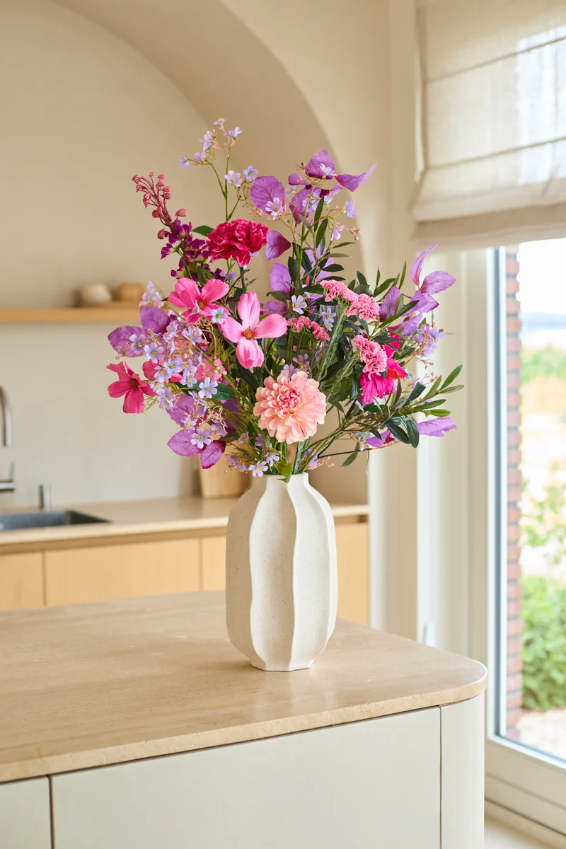 Zijden kunstbloemen boeket Purple Dawn