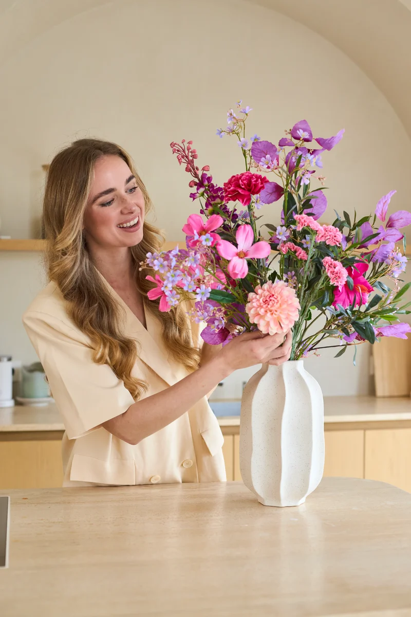 Zijden kunstbloemen boeket Purple Dawn