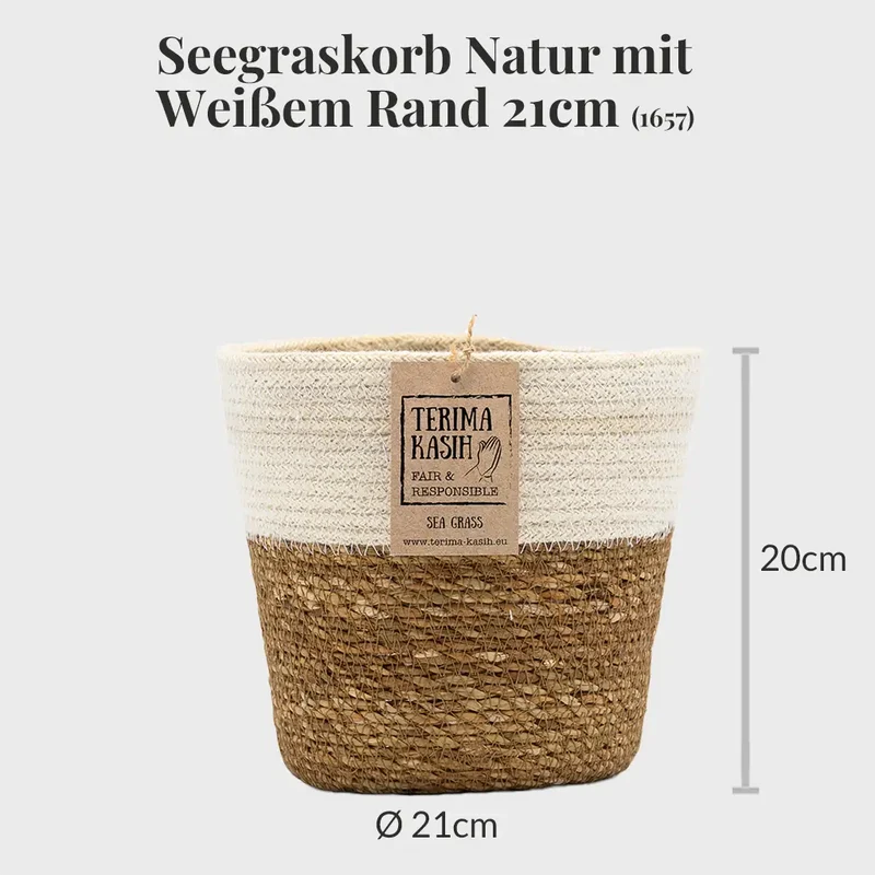 Seegraskorb Natur mit Weißem Rand 21cm