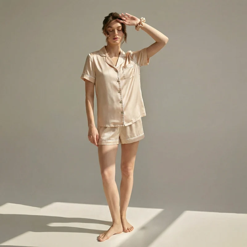 Kurzer Damenpyjama aus 100 % Seide | La Parisienne