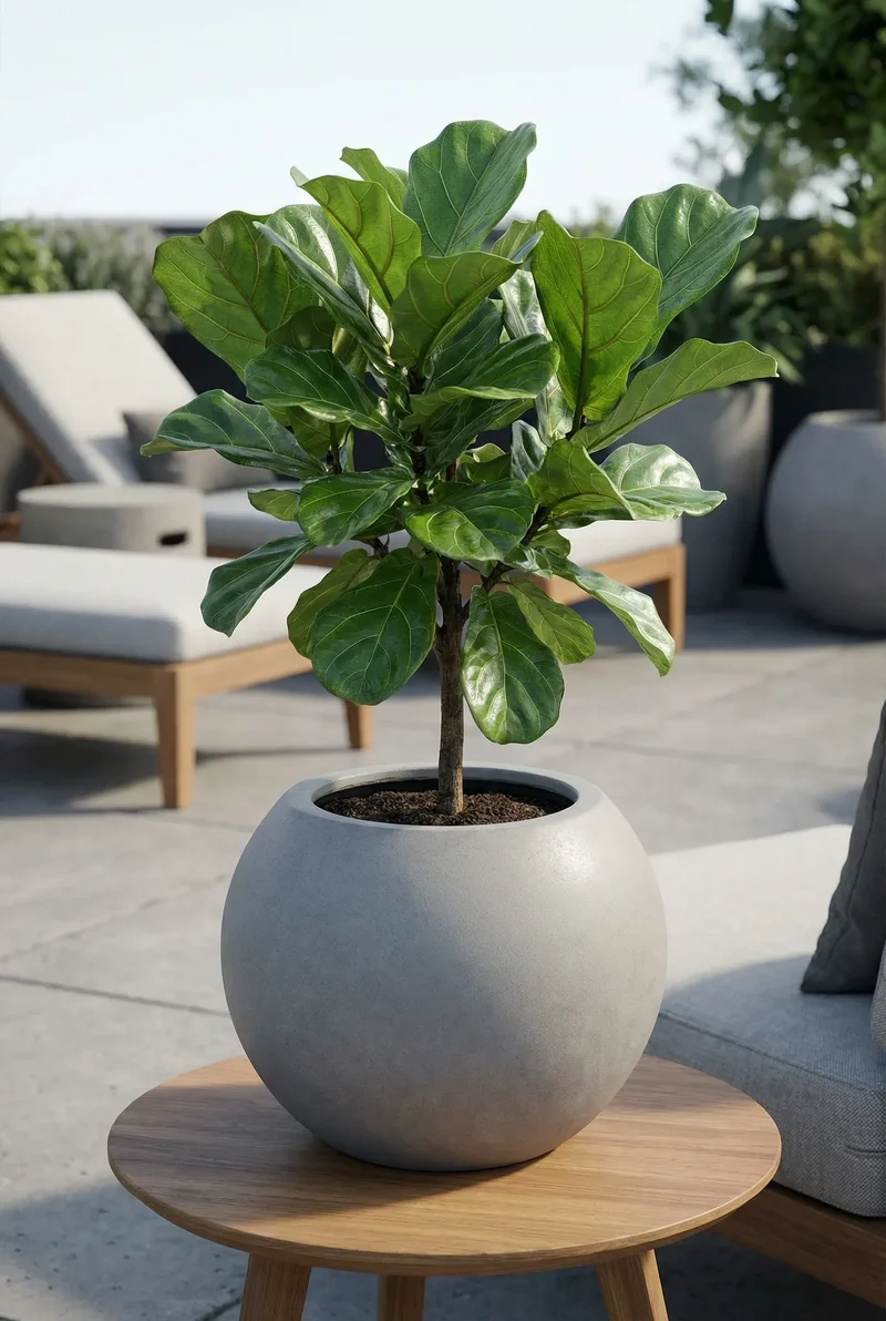 Kugelrunder Übertopf Beth Grau aus Fiberstone