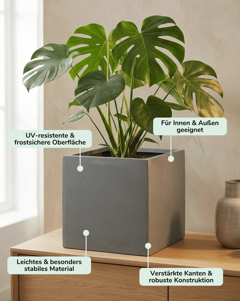 Übertopf Mini Block Grau aus Fiberstone